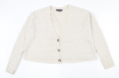 Primark Womens Beige V-Neck  Acrylic Cardigan Jumper Size 8   - 6-8