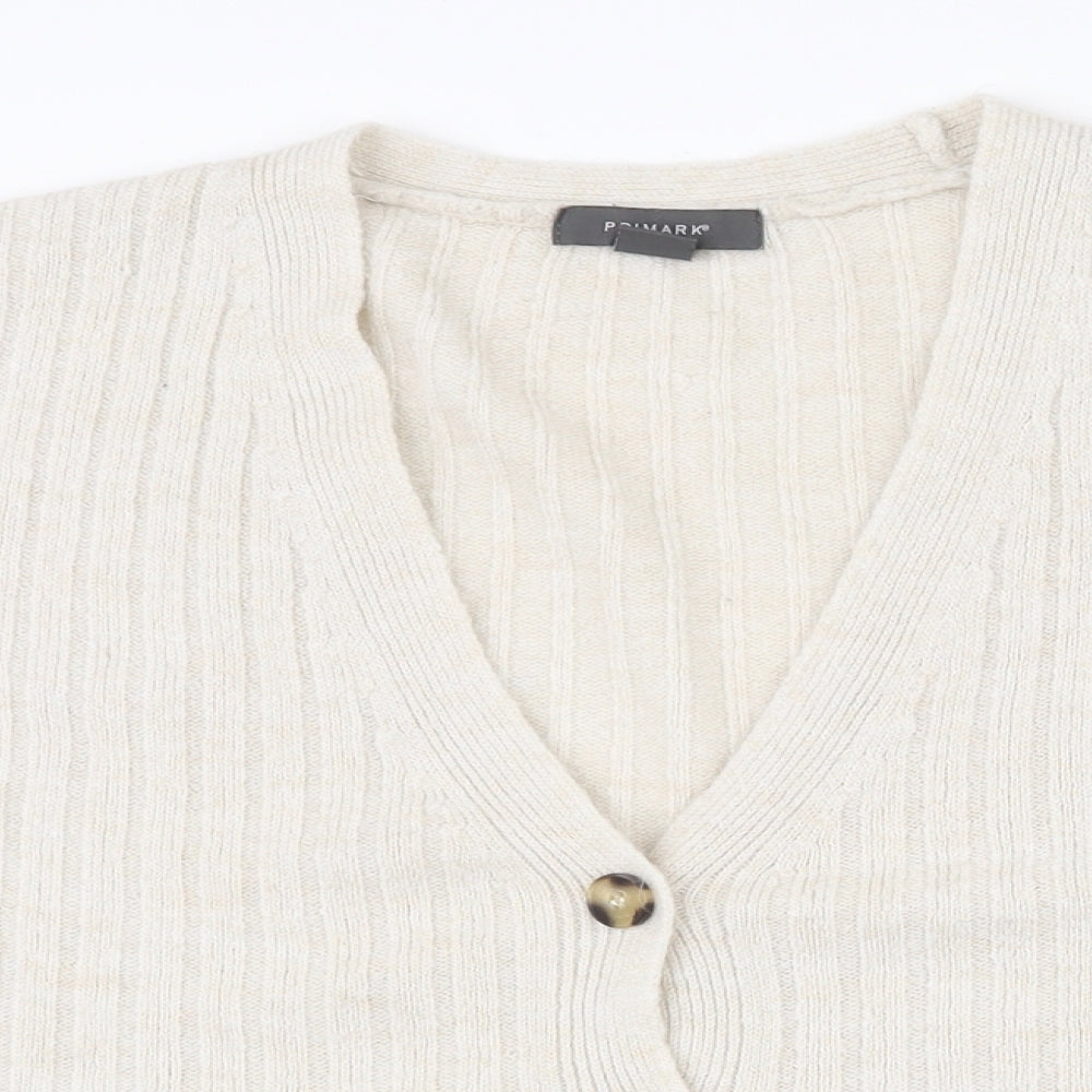 Primark Womens Beige V-Neck  Acrylic Cardigan Jumper Size 8   - 6-8