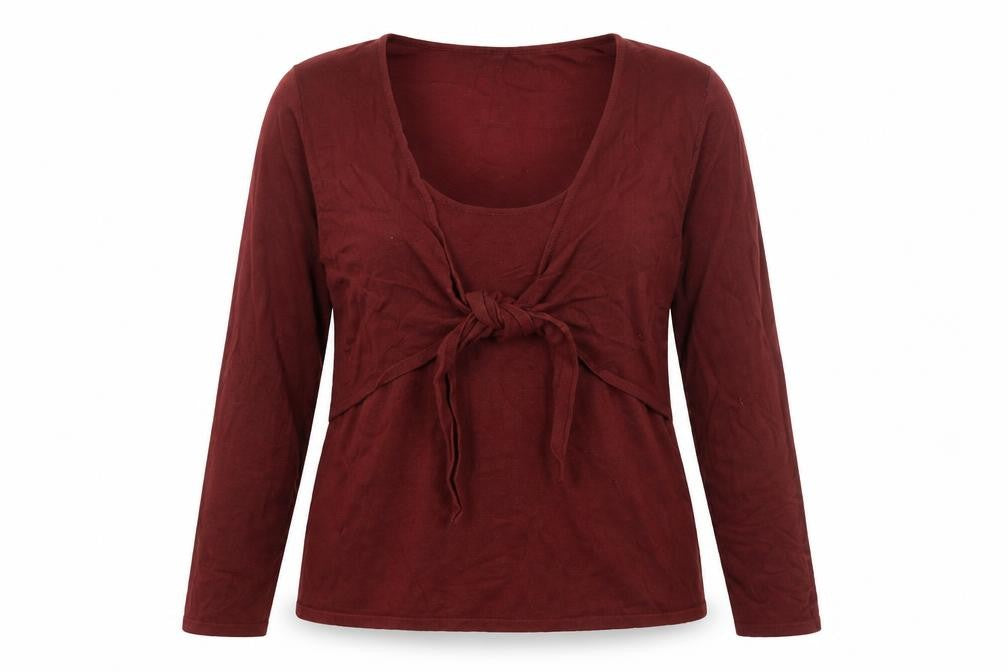 Front view of Shu Shu women’s brown scoop neck rayon jumper, size XL