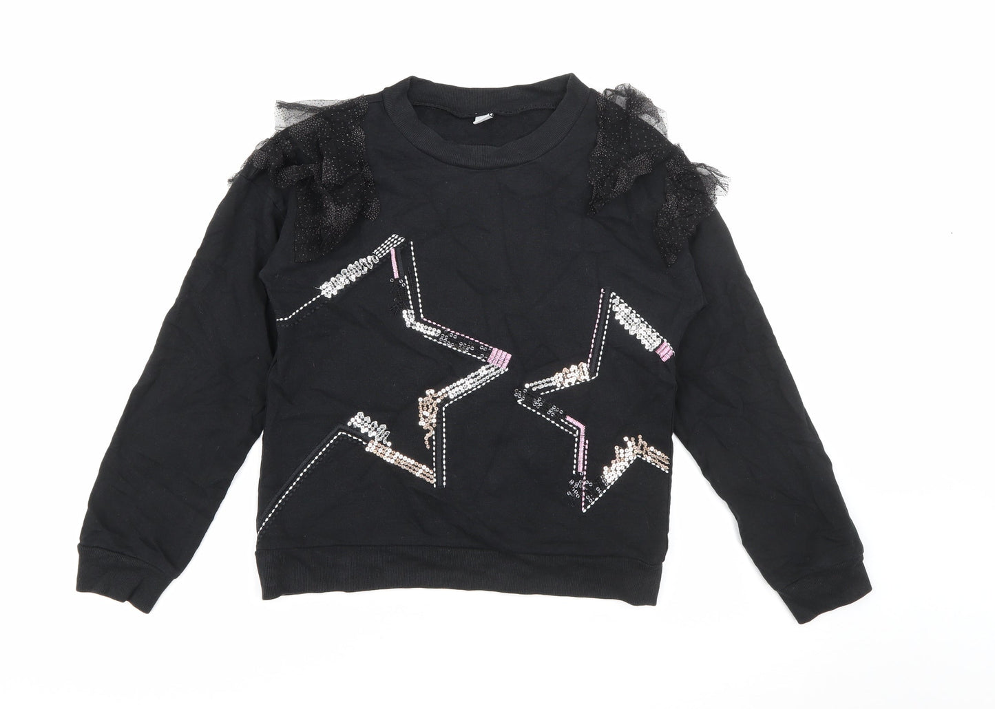 TU Girls Black  Cotton Pullover Sweatshirt Size 12 Years   - Star