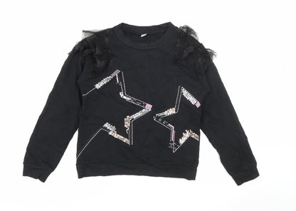 TU Girls Black  Cotton Pullover Sweatshirt Size 12 Years   - Star