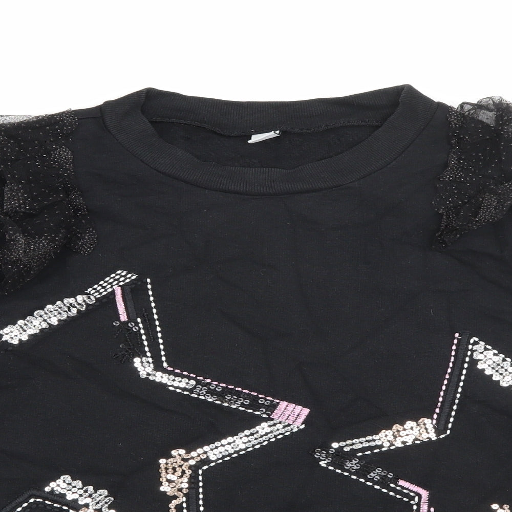 TU Girls Black  Cotton Pullover Sweatshirt Size 12 Years   - Star