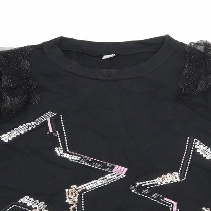 TU Girls Black  Cotton Pullover Sweatshirt Size 12 Years   - Star