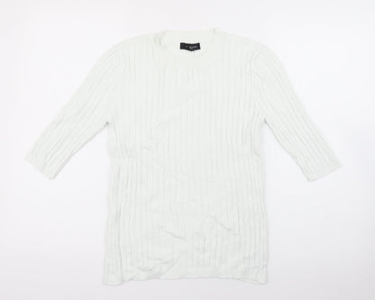 Primark Womens White Crew Neck  Acrylic Pullover Jumper Size 14