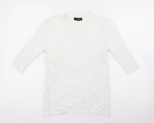 Primark Womens White Crew Neck  Acrylic Pullover Jumper Size 14