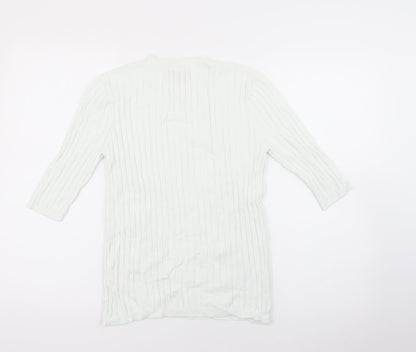 Primark Womens White Crew Neck  Acrylic Pullover Jumper Size 14