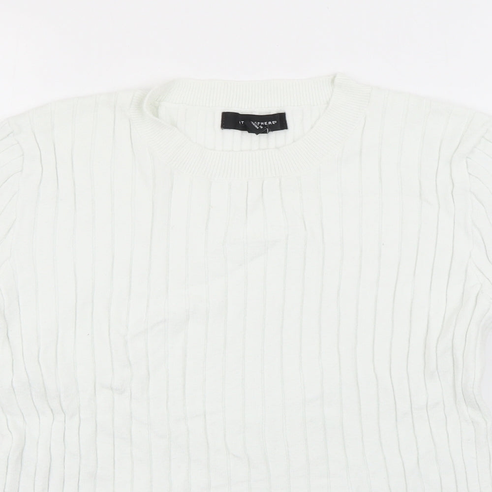 Primark Womens White Crew Neck  Acrylic Pullover Jumper Size 14