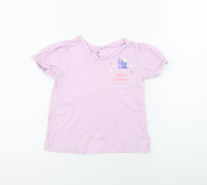 Gap Girls Purple  Cotton Basic T-Shirt Size 3 Years Crew Neck  - Cat
