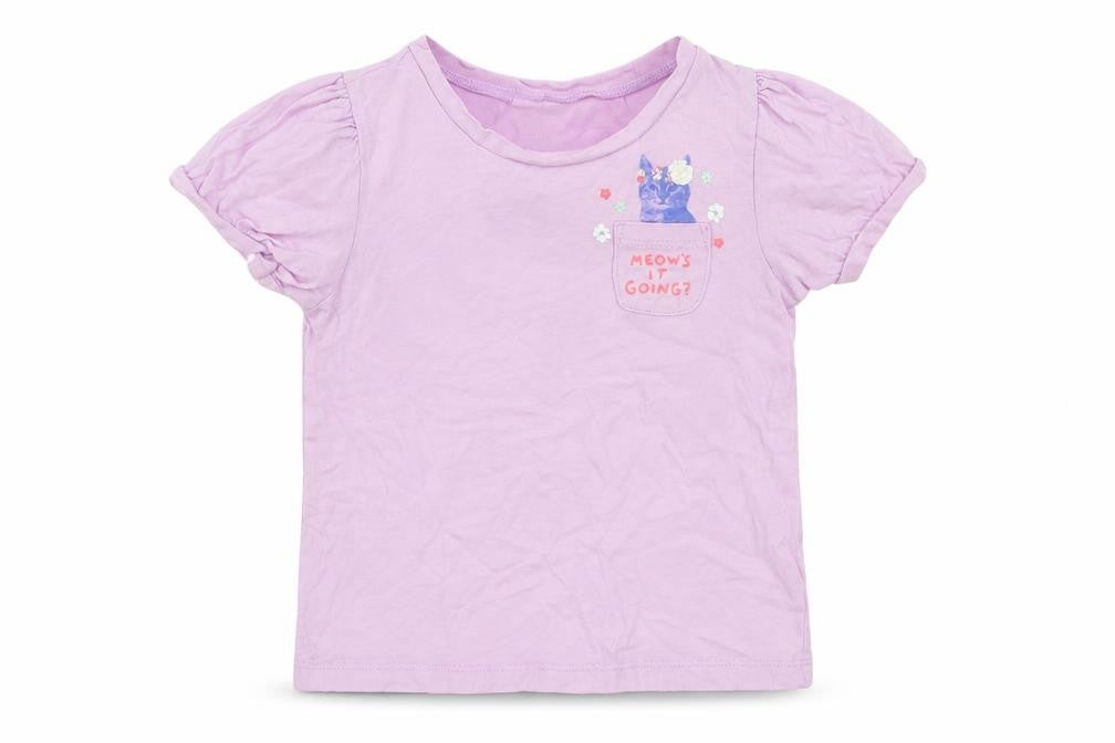 Front view of Gap girls’ purple cotton basic t-shirt, size 3, years crew neck - cat
