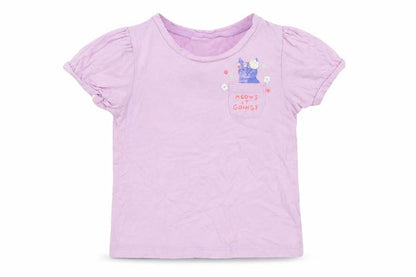 Front view of Gap girls’ purple cotton basic t-shirt, size 3, years crew neck - cat