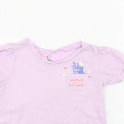 Gap Girls Purple  Cotton Basic T-Shirt Size 3 Years Crew Neck  - Cat