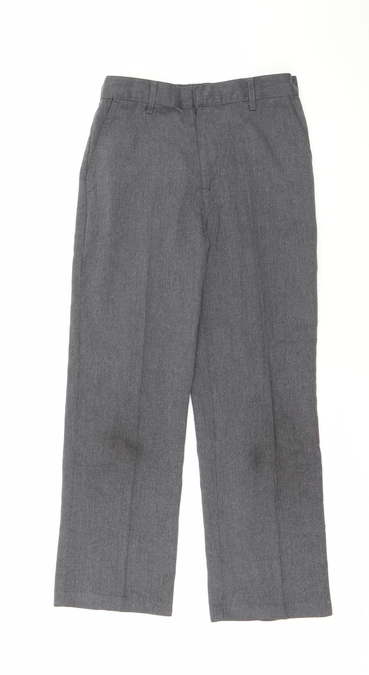 Front view of George boys’ grey polyester cropped trousers, size 8-9, years regular zip
