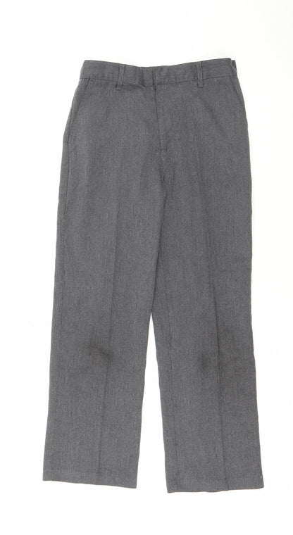 Front view of George boys’ grey polyester cropped trousers, size 8-9, years regular zip