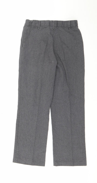Back view of George boys’ grey polyester cropped trousers, size 8-9, years regular zip