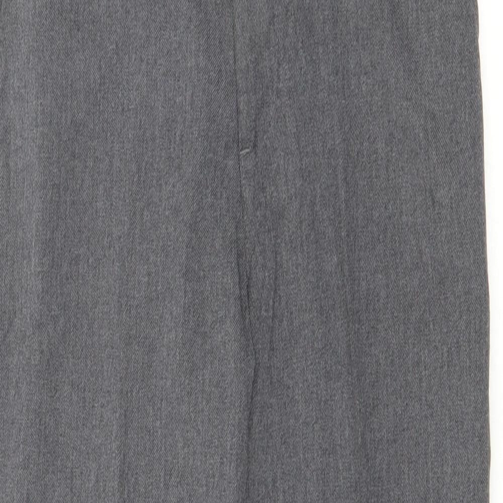 Close-up detail of George boys’ grey polyester cropped trousers, size 8-9, years regular zip