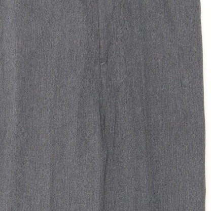 Close-up detail of George boys’ grey polyester cropped trousers, size 8-9, years regular zip