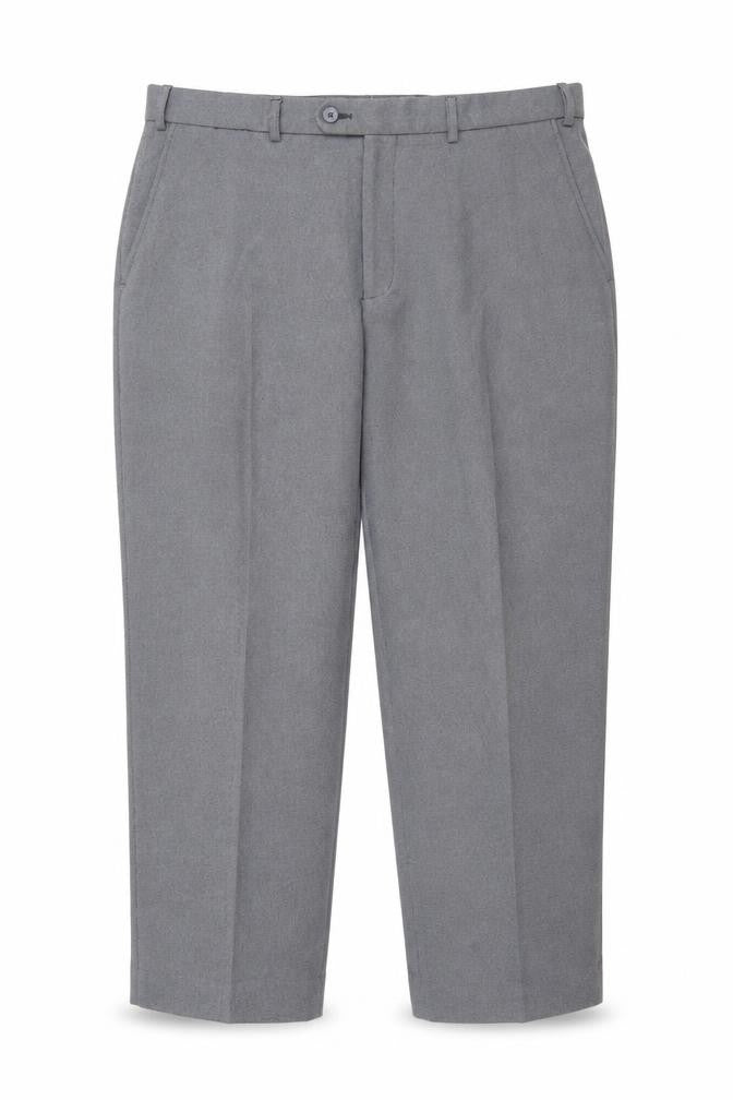 Front view of Marks & Spencer women’s grey polyester carrot trousers, size UK 40, in, 29-inch leg regular zip