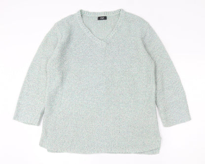 F&F Womens Green V-Neck  Acrylic Pullover Jumper Size 12