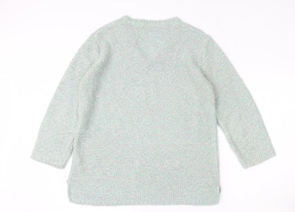 F&F Womens Green V-Neck  Acrylic Pullover Jumper Size 12