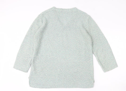 F&F Womens Green V-Neck  Acrylic Pullover Jumper Size 12