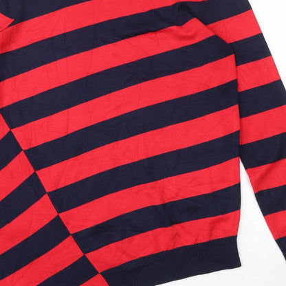 Retrology  Womens Red Round Neck Striped Rayon Pullover Jumper Size S