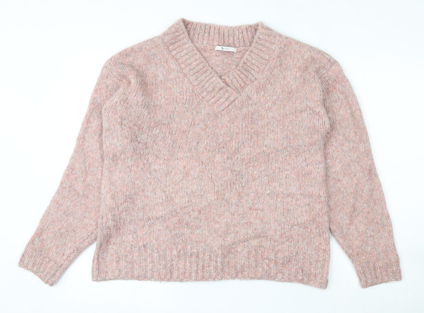 TU Womens Pink V-Neck  Acrylic Pullover Jumper Size S