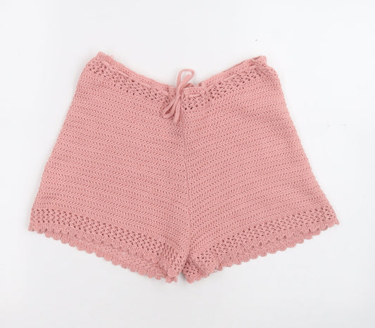 SheIn Womens Pink  100% Acrylic Paperbag Shorts Size S L11.5 in Regular Drawstring