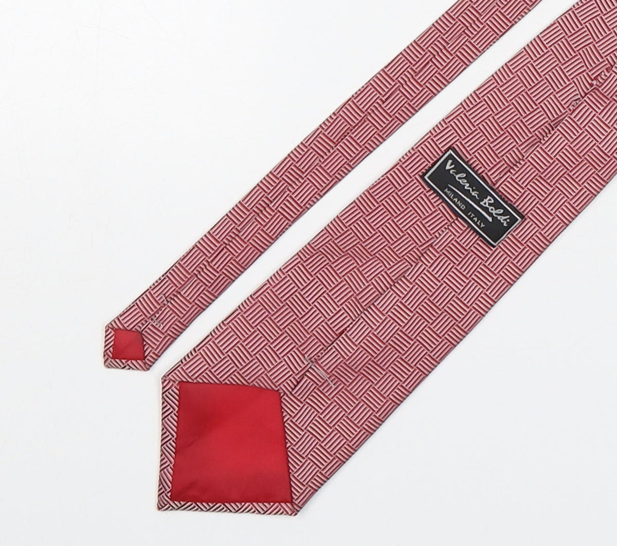 Back view of Valeria Boldi men’s red geometric polyester pointed tie one size