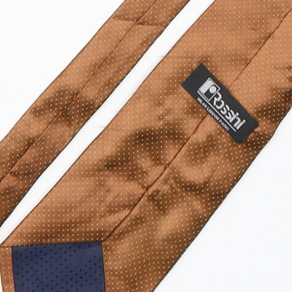 Brand and care label for Rossini men’s bronze polka dot polyester pointed tie one size