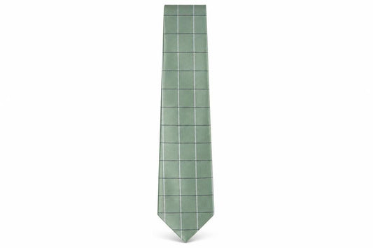 Front view of Simon Taylor men’s green plaids & checks polyester pointed tie one size