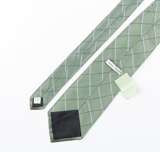 Simon Taylor  Mens Green Plaids & Checks Polyester Pointed Tie One Size