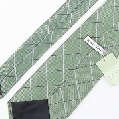 Simon Taylor  Mens Green Plaids & Checks Polyester Pointed Tie One Size