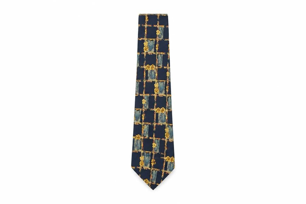 Front view of Marks & Spencer men’s multicoloured plaids & checks silk pointed tie one size