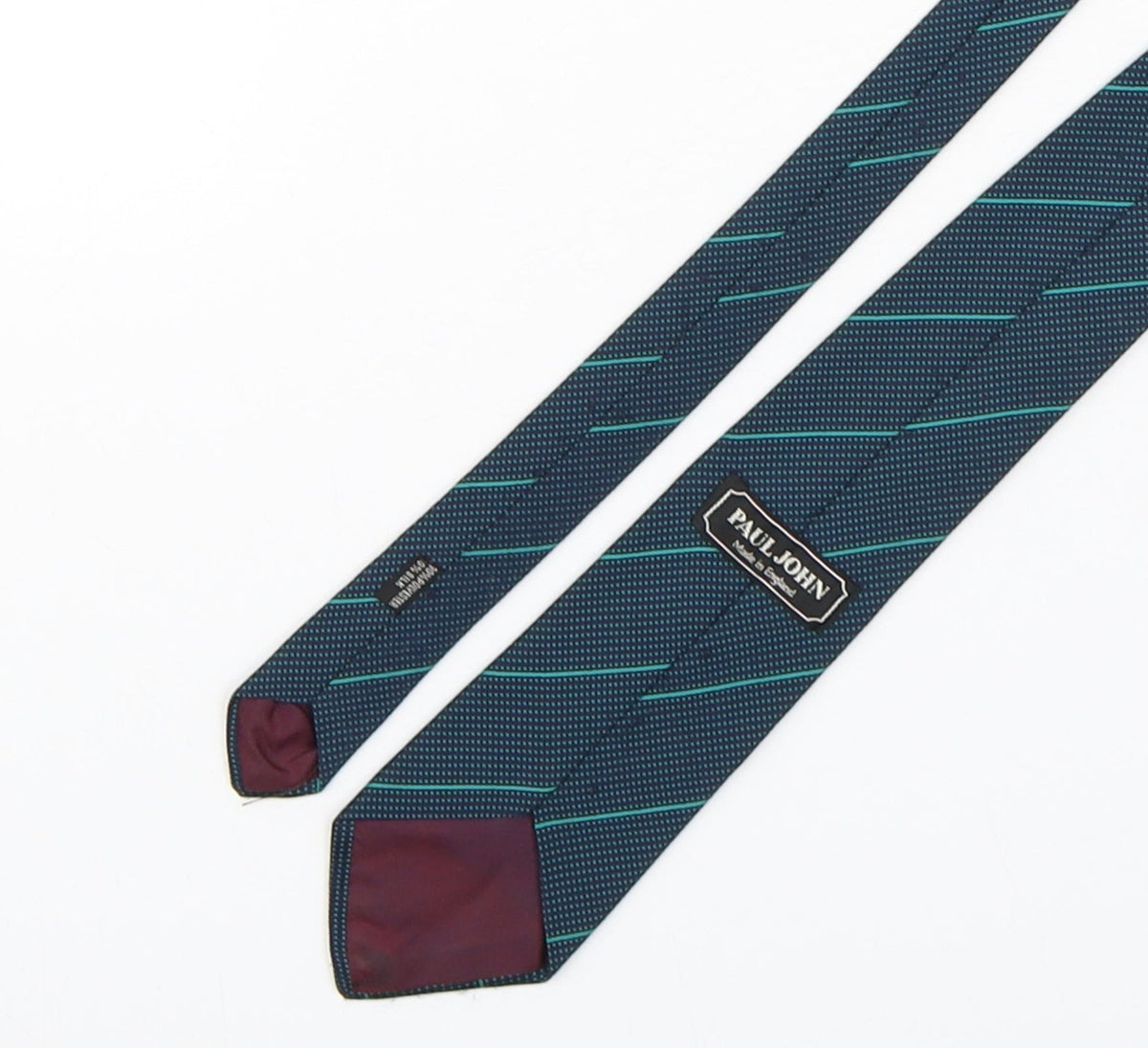 Back view of Paul John men’s green geometric polyester pointed tie one size
