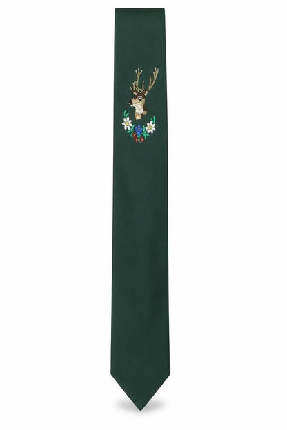 Front view of austrianlook men’s green polyester pointed tie one size - deer