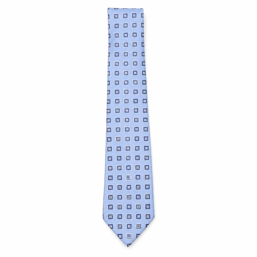 Front view of City of London men’s blue plaids & checks silk pointed tie one size