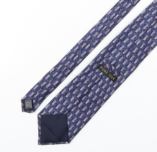StMichael Mens Purple Geometric Silk Pointed Tie One Size