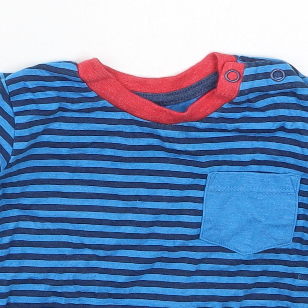Dunnes Boys Blue Striped Cotton Basic T-Shirt Size 3-6 Months Crew Neck Pullover