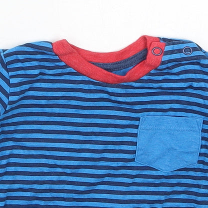 Dunnes Boys Blue Striped Cotton Basic T-Shirt Size 3-6 Months Crew Neck Pullover