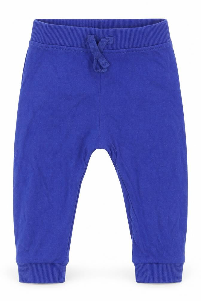 Front view of George boys’ blue cotton sweatpants, size 6-9, months drawstring