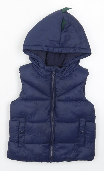 Matalan Boys Blue   Gilet Coat Size 12-18 Months   Zip - Hood Spikes