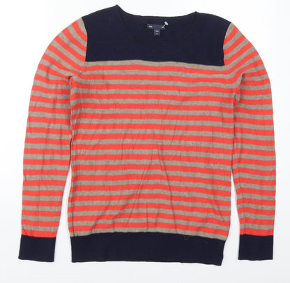 Gap Womens Red Crew Neck Striped Cotton Pullover Jumper Size M