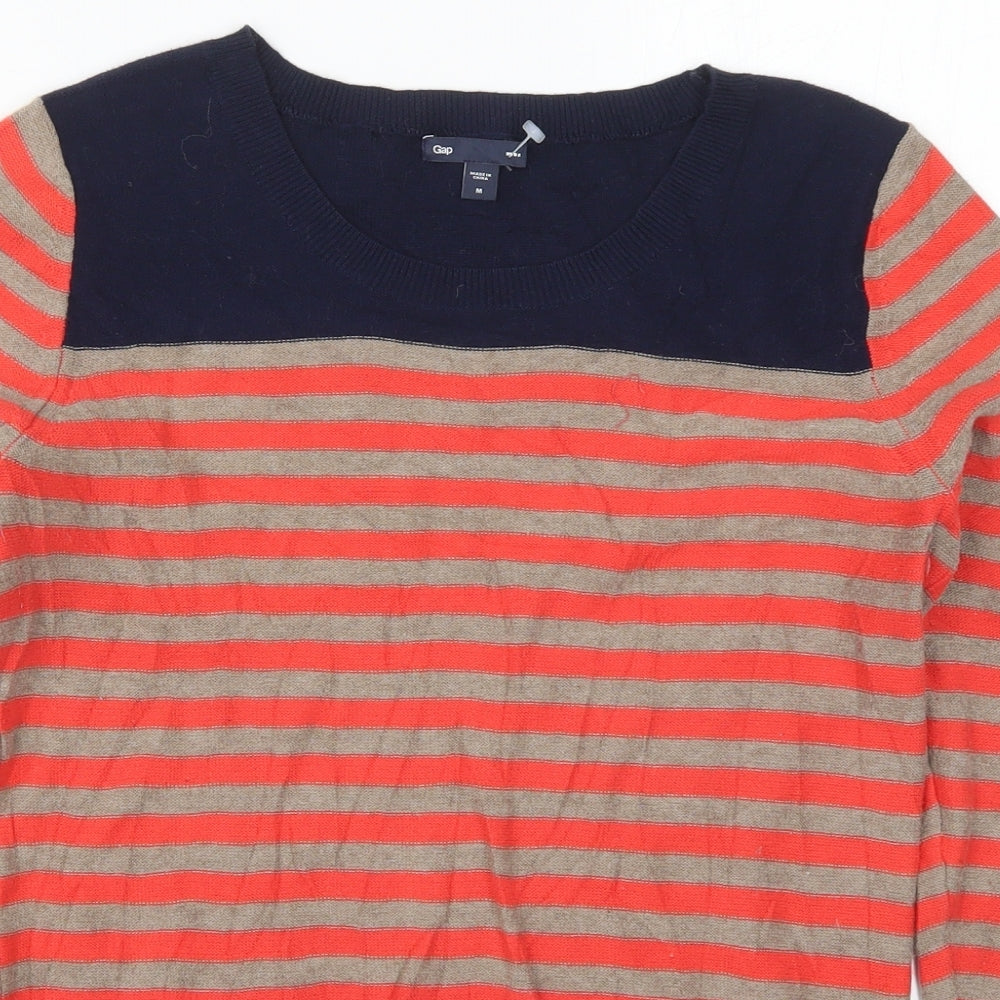 Gap Womens Red Crew Neck Striped Cotton Pullover Jumper Size M