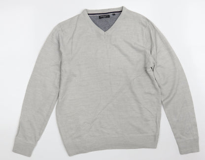 Brave Soul Mens Grey V-Neck  Acrylic Pullover Jumper Size L