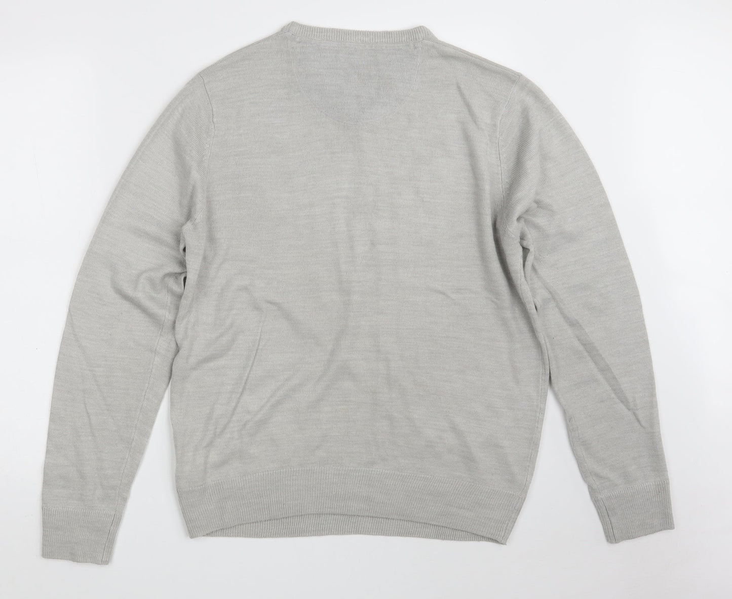 Brave Soul Mens Grey V-Neck  Acrylic Pullover Jumper Size L