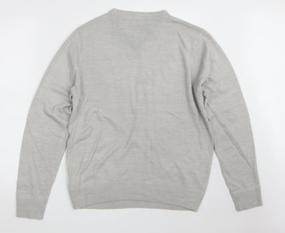 Brave Soul Mens Grey V-Neck  Acrylic Pullover Jumper Size L