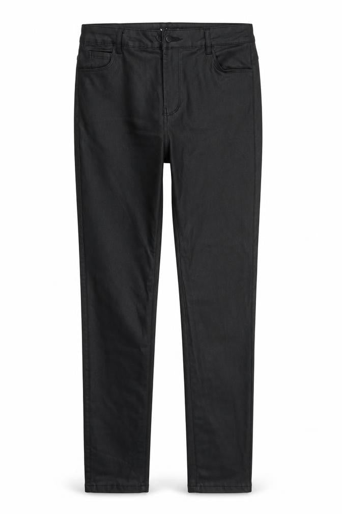Front view of Apperloth women’s black polyester skinny jeans, size M, 28-inch leg slim zip