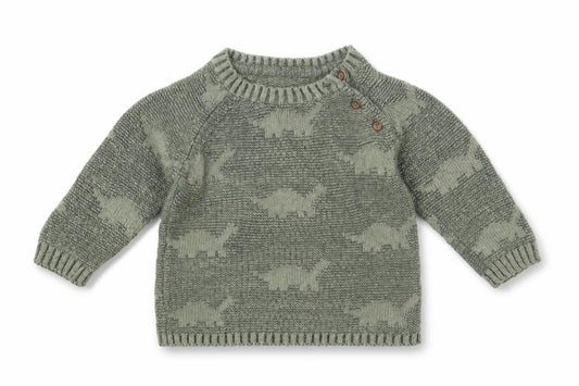 George Boys Green  100% Cotton Pullover Jumper Size 3-6 Months  Button - Dinosaurs