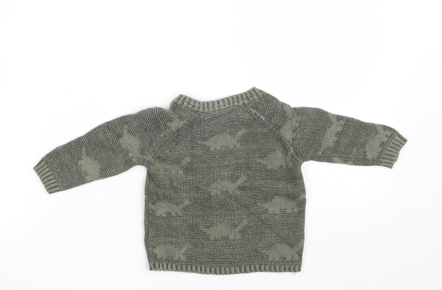 George Boys Green  100% Cotton Pullover Jumper Size 3-6 Months  Button - Dinosaurs