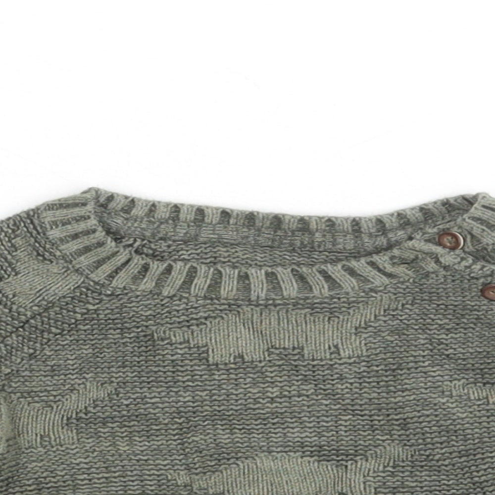 George Boys Green  100% Cotton Pullover Jumper Size 3-6 Months  Button - Dinosaurs